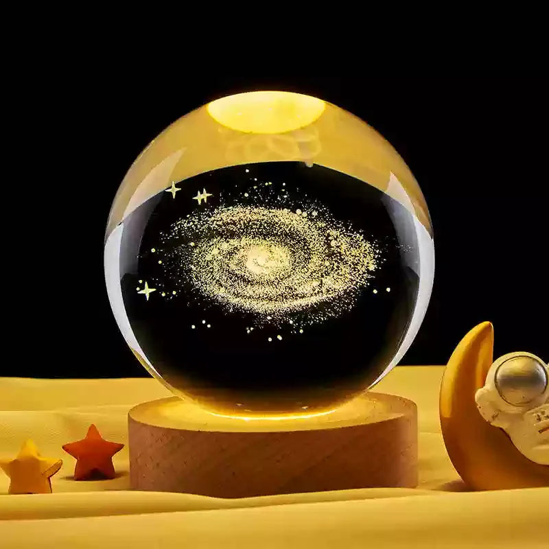 LED Night Light Galaxy Crystal Ball Table Lamp 3D Planet Moon Glowing Planetary Bedside Light Bedroom Home Decor Christmas Gift
