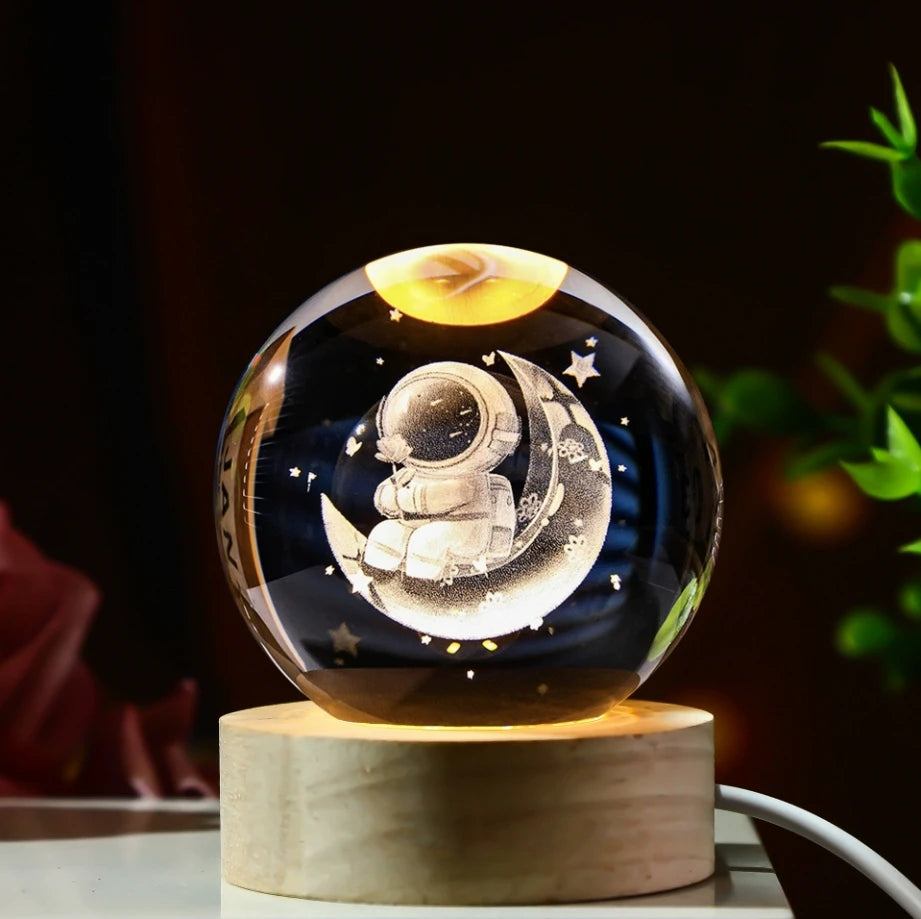 LED Night Light Galaxy Crystal Ball Table Lamp 3D Planet Moon Glowing Planetary Bedside Light Bedroom Home Decor Christmas Gift