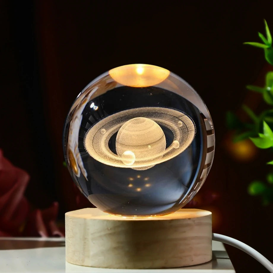 LED Night Light Galaxy Crystal Ball Table Lamp 3D Planet Moon Glowing Planetary Bedside Light Bedroom Home Decor Christmas Gift